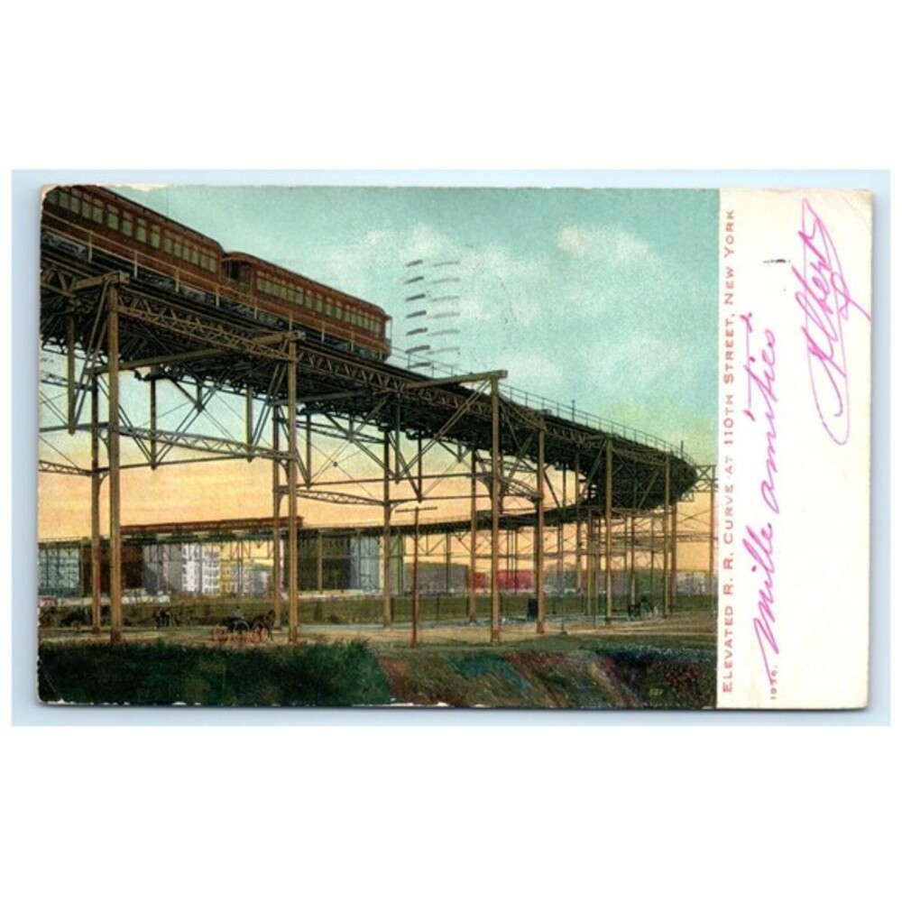 Vintage Postcard 1907 New York City Elevated‎ Railway 110th St Lith Posted Stamp